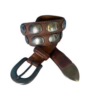 Vintage Brown Leather Studded Belt